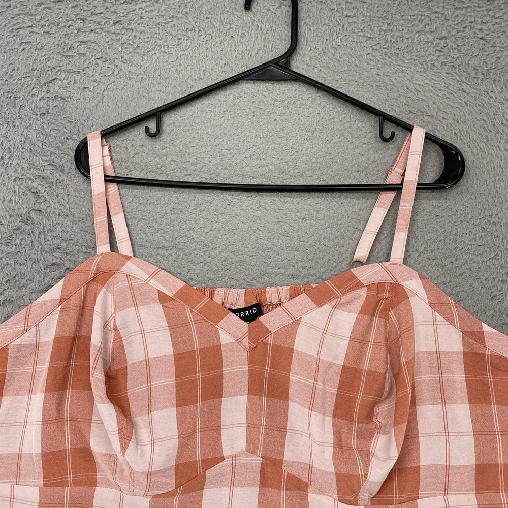 Torrid Crop Top Womens 3/3X Pink Plaid Smocked Back Plus Summer Gingham Tanktop - Picture 3 of 12